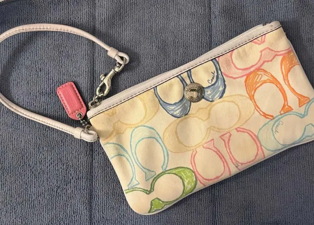 Coach Multicolor Signature Logo Print Canvas Wristlet